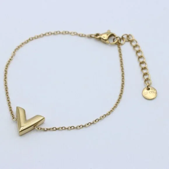 Yellow Gold Plated Chevron V Shape Charm Bracelet Adjustable, XPBL0624 - Picture 4 of 12